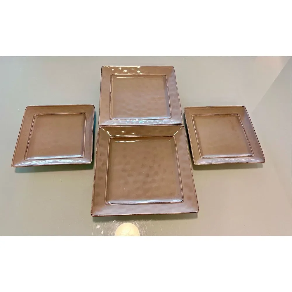 Pier 1 Martillo Fog Square 2 Dinner Plate & 2 Salad Plates NOS Set of 4 Disconti